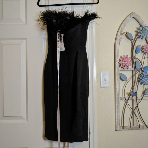 SOLD House of CB Bianca Feather Dress Black - Picture 9 of 10